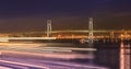 Panorama of Yokohama Bay Bridge from ÃÅsanbashi Pier with boats Royalty Free Stock Photo